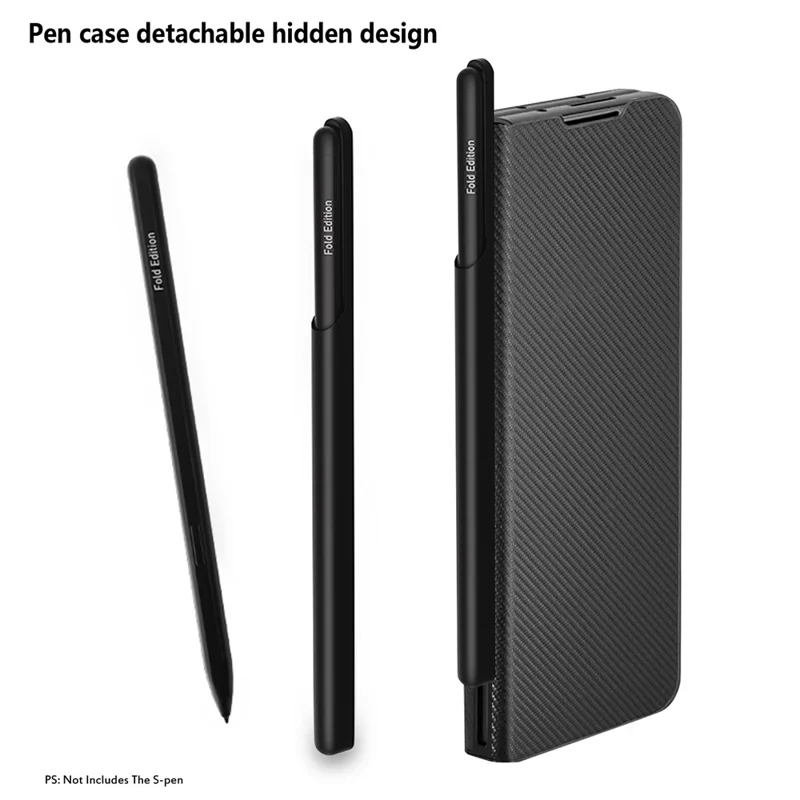 For Samsung Galaxy Z Fold4 5G Case PU+Hard PC Phone with Pen Slot - Black