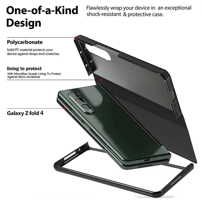 For Samsung Galaxy Z Fold4 5G Case PU+Hard PC Phone with Pen Slot - Black