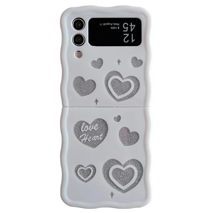 For Samsung Galaxy Z Flip4 5G TPU Case Glitter Pattern Printing Folding Phone Cover - White Heart