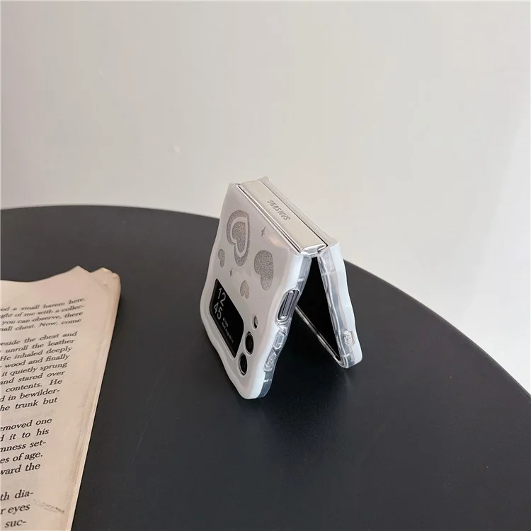 For Samsung Galaxy Z Flip4 5G TPU Case Glitter Pattern Printing Folding Phone Cover - White Heart