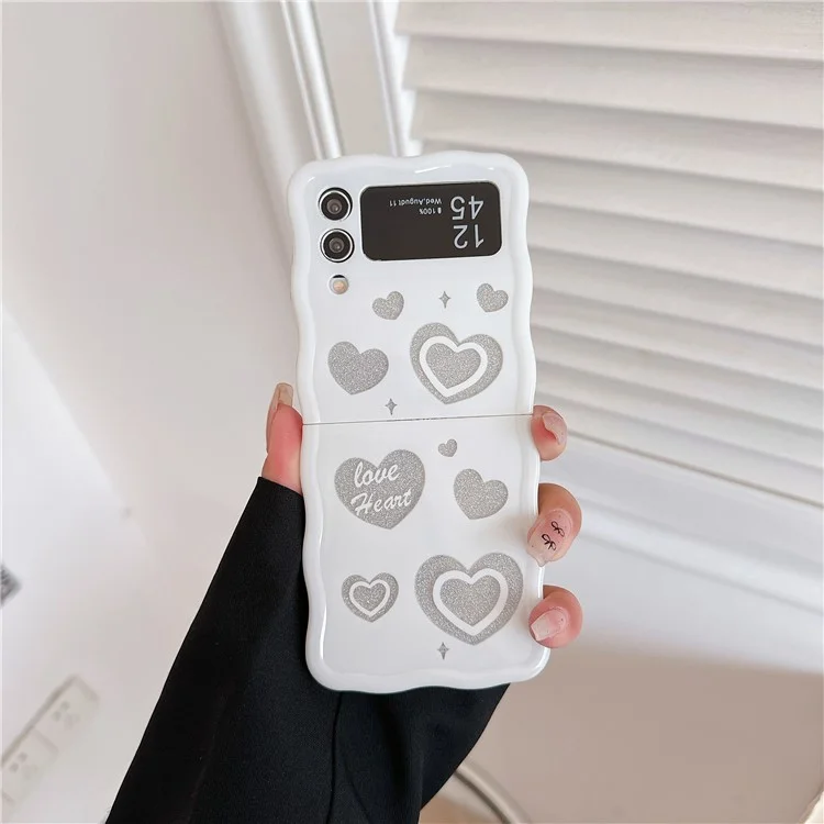 For Samsung Galaxy Z Flip4 5G TPU Case Glitter Pattern Printing Folding Phone Cover - White Heart