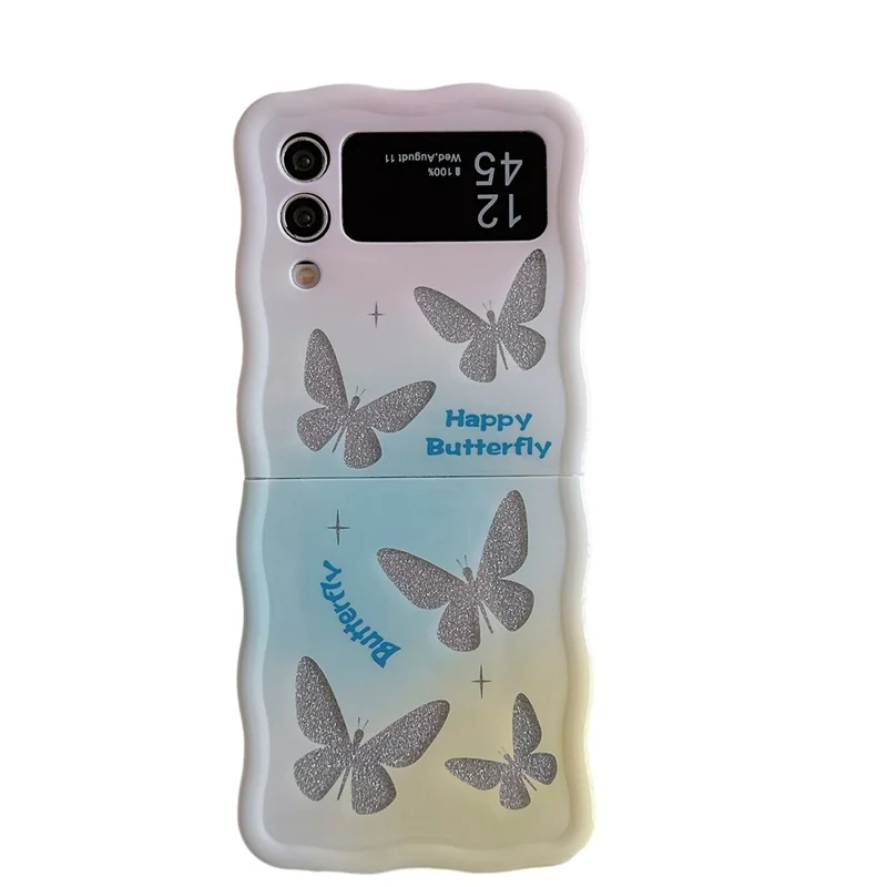 For Samsung Galaxy Z Flip4 5G TPU Case Glitter Pattern Printing Folding Phone Cover - Blue Pink Butterfly