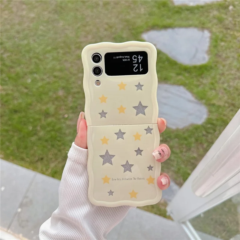 For Samsung Galaxy Z Flip4 5G TPU Case Glitter Pattern Printing Folding Phone Cover - Yellow Star