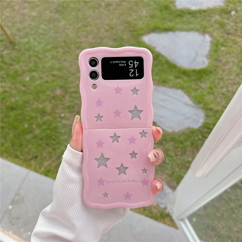 For Samsung Galaxy Z Flip4 5G TPU Case Glitter Pattern Printing Folding Phone Cover - Pink Star