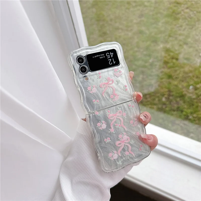 Para Samsung Galaxy Z Flip4 5G Funda Estampado de Patrón TPU Funda de Teléfono Onda Borde - Lazo Flor
