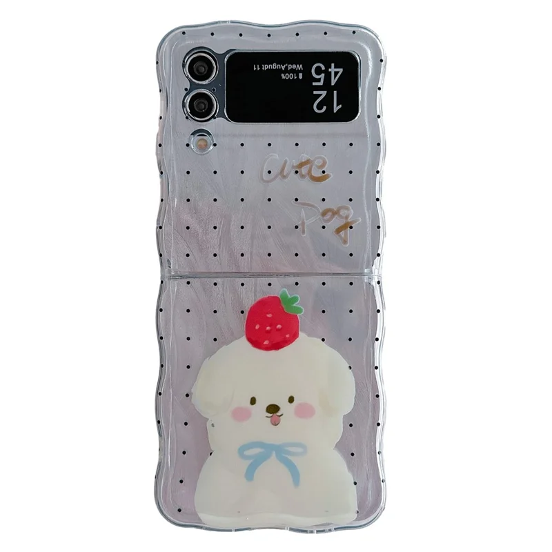 Para Samsung Galaxy Z Flip4 5G Capa Padrão de Impressão TPU Capa de Telefone Borda em Onda - Bolinhas+Cachorro