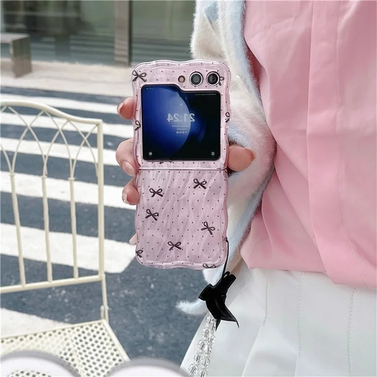 For Samsung Galaxy Z Flip5 5G Case Creative Pattern Printing TPU Back Phone Cover - Pink Bow