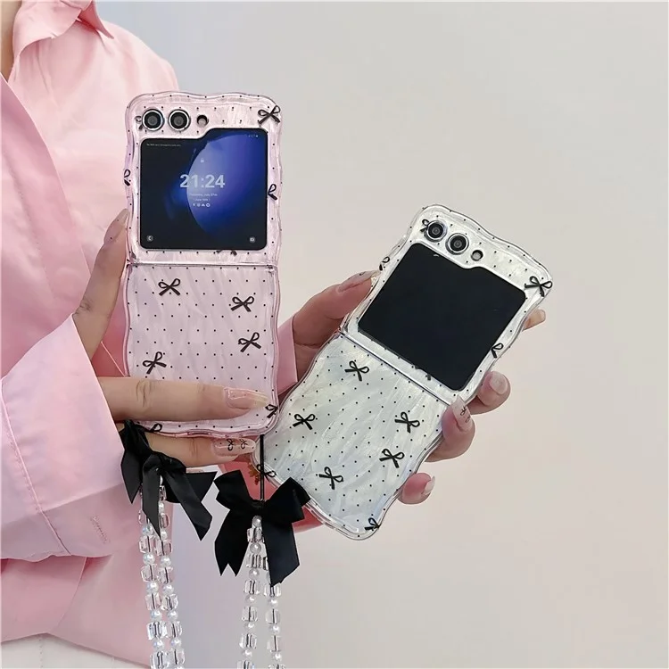 For Samsung Galaxy Z Flip5 5G Case Creative Pattern Printing TPU Back Phone Cover - Pink Bow