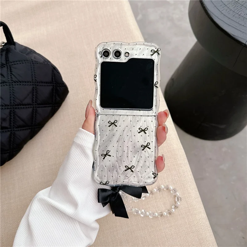 For Samsung Galaxy Z Flip5 5G Case Creative Pattern Printing TPU Back Phone Cover - Black Bow