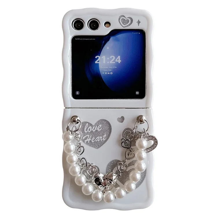 For Samsung Galaxy Z Flip5 5G Case Glitter Power Pattern TPU Phone Protective Shell with Hand Strap - Heart