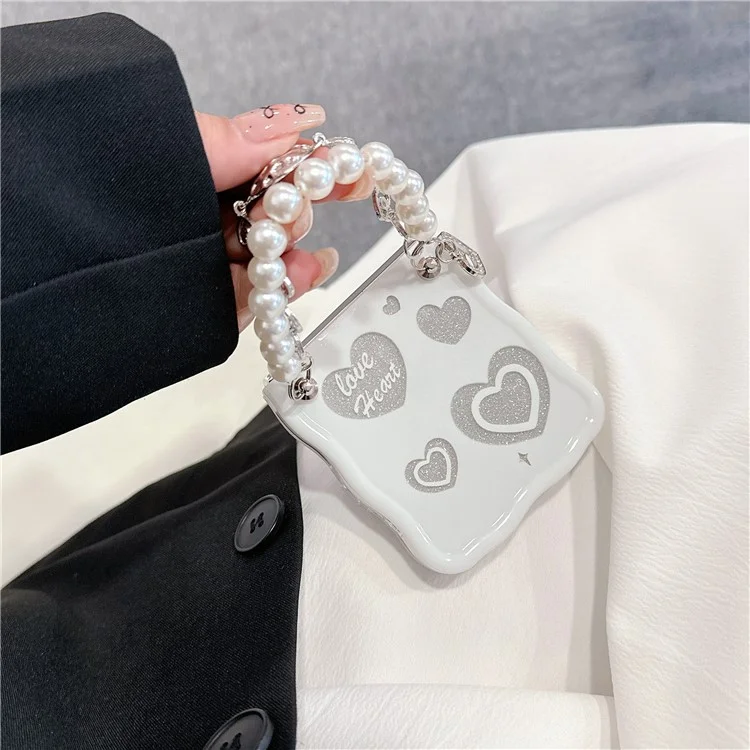For Samsung Galaxy Z Flip5 5G Case Glitter Power Pattern TPU Phone Protective Shell with Hand Strap - Heart