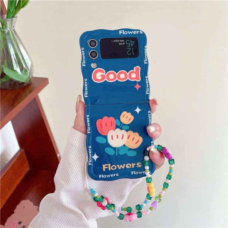 Para Samsung Galaxy Z Flip4 5G Tel Phone Cover TPU Floral Patrón de Retroceso - Tulipán Azul