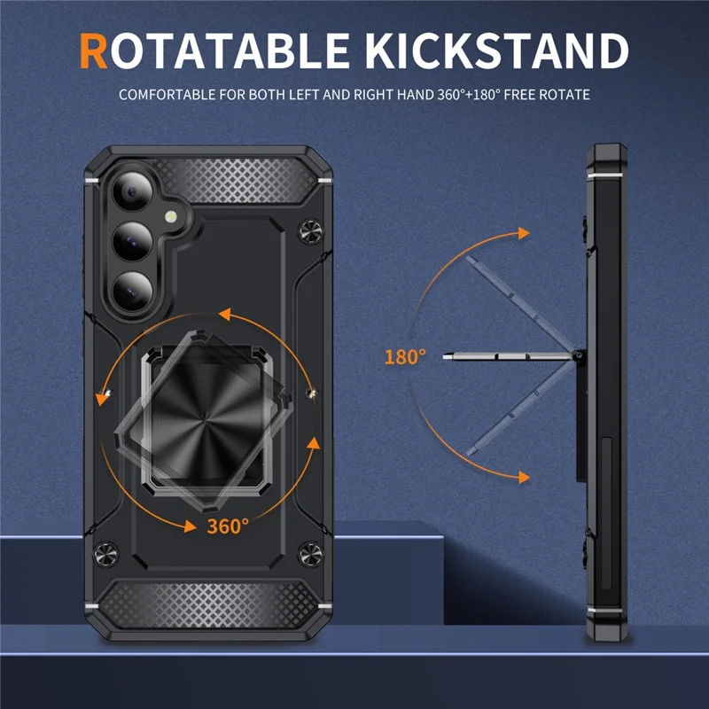 For Samsung Galaxy A34 5G Case Rotating Kickstand Drop-Proof PC+TPU Phone Cover - Black