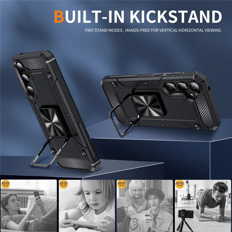 For Samsung Galaxy A34 5G Case Rotating Kickstand Drop-Proof PC+TPU Phone Cover - Black