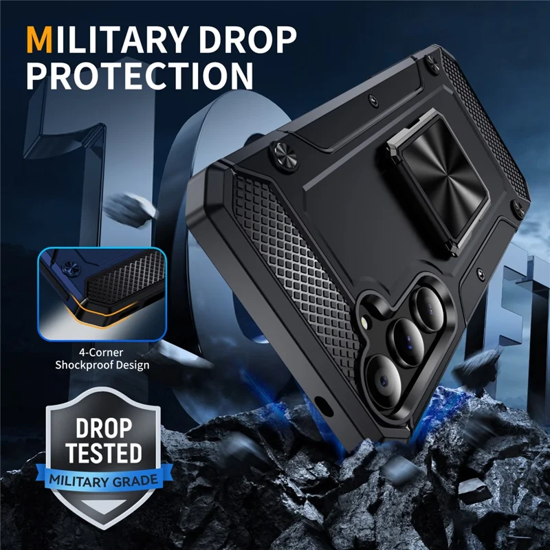 For Samsung Galaxy A34 5G Case Rotating Kickstand Drop-Proof PC+TPU Phone Cover - Black