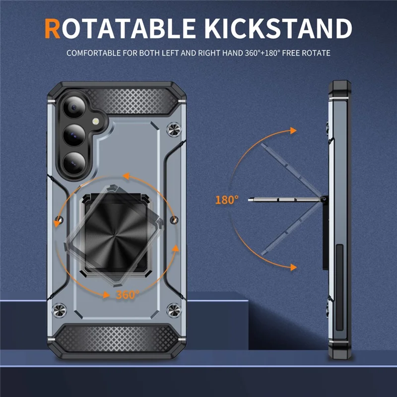 For Samsung Galaxy A34 5G Case Rotating Kickstand Drop-Proof PC+TPU Phone Cover - Grey