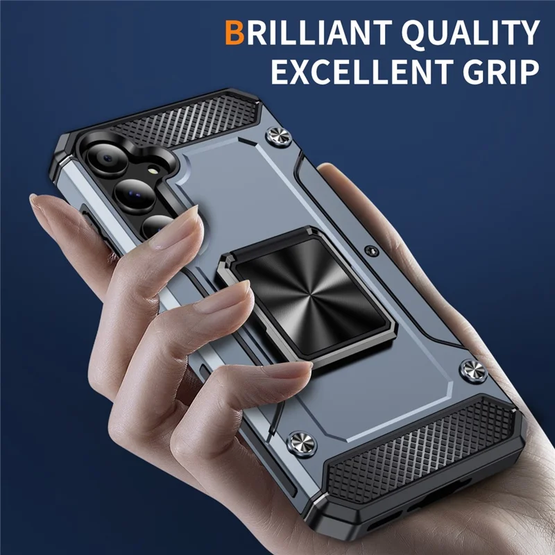 For Samsung Galaxy A34 5G Case Rotating Kickstand Drop-Proof PC+TPU Phone Cover - Grey