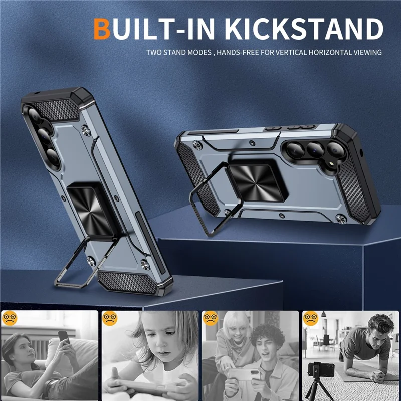 For Samsung Galaxy A34 5G Case Rotating Kickstand Drop-Proof PC+TPU Phone Cover - Grey