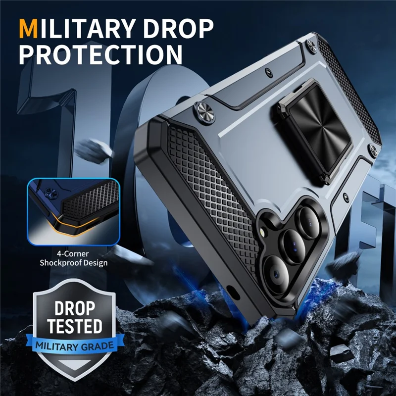 For Samsung Galaxy A34 5G Case Rotating Kickstand Drop-Proof PC+TPU Phone Cover - Grey