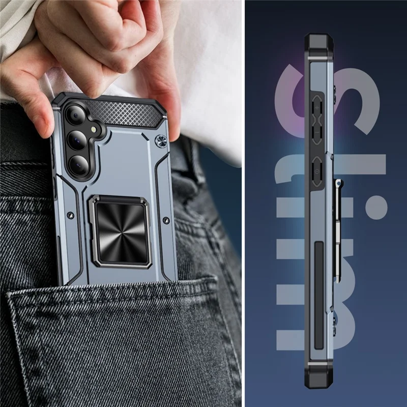 For Samsung Galaxy A34 5G Case Rotating Kickstand Drop-Proof PC+TPU Phone Cover - Grey