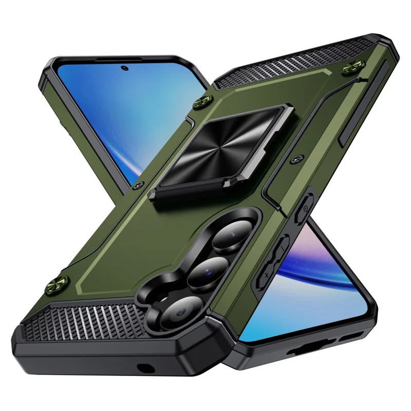 For Samsung Galaxy A55 5G Case Anti-Drop PC+TPU Kickstand Phone Cover - Army Green