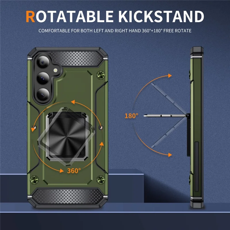 For Samsung Galaxy A55 5G Case Anti-Drop PC+TPU Kickstand Phone Cover - Army Green