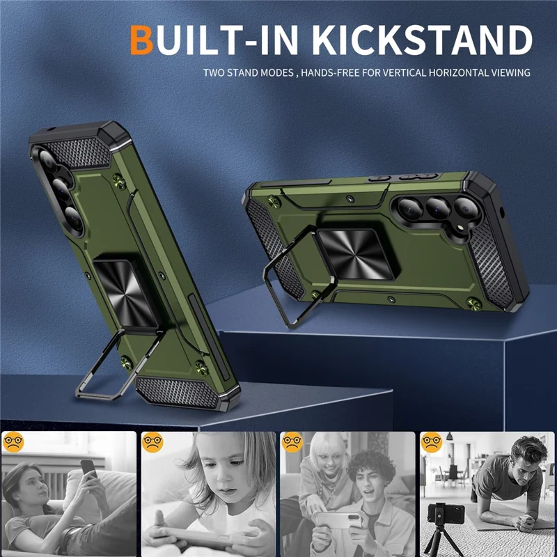 For Samsung Galaxy A55 5G Case Anti-Drop PC+TPU Kickstand Phone Cover - Army Green