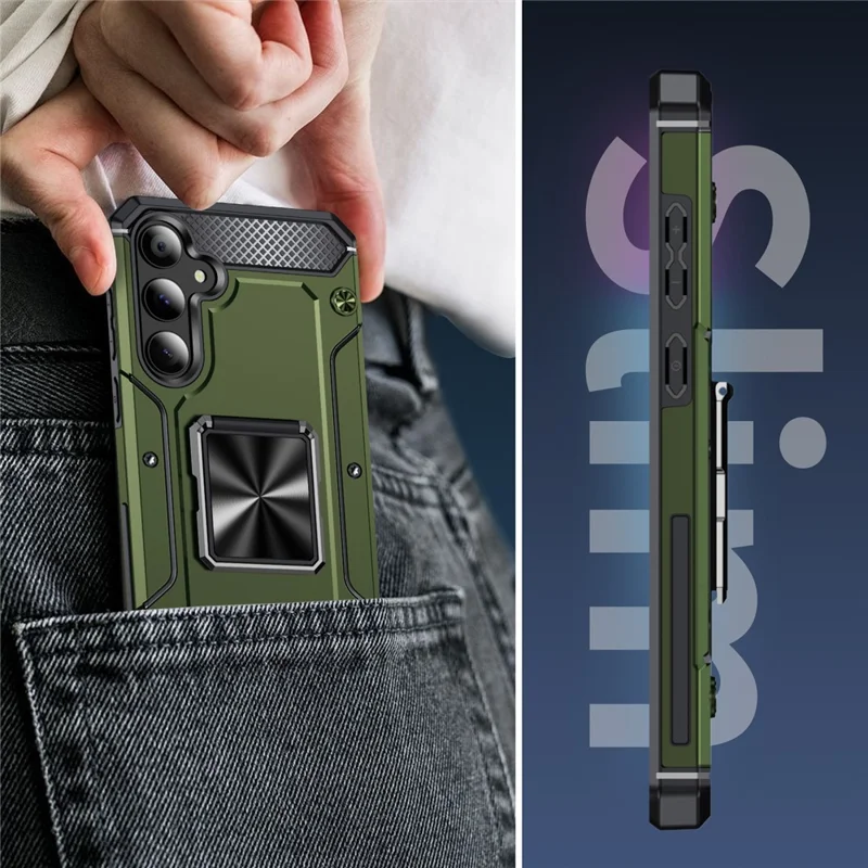 For Samsung Galaxy A55 5G Case Anti-Drop PC+TPU Kickstand Phone Cover - Army Green