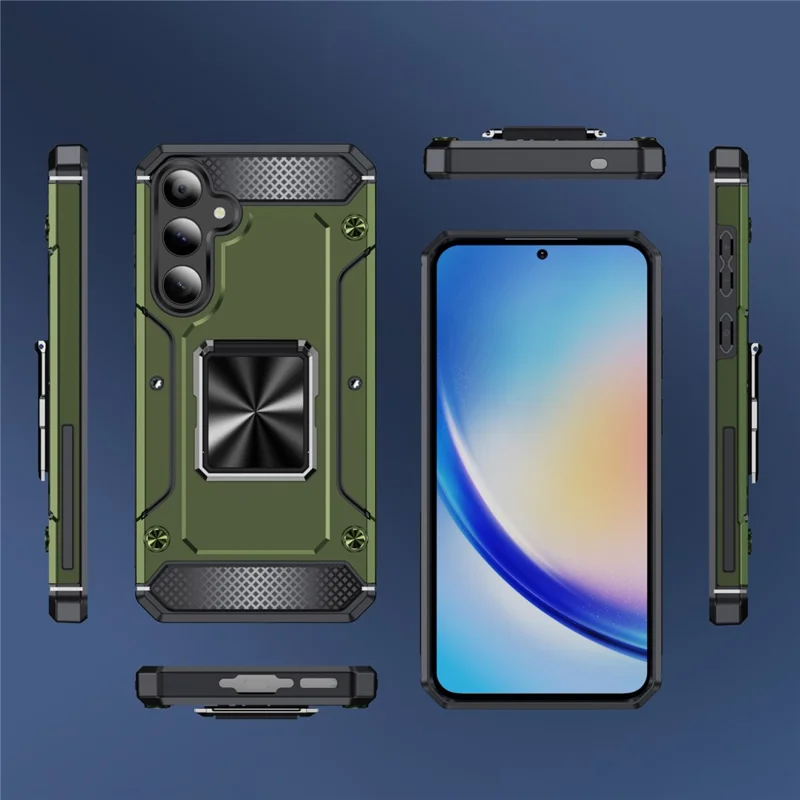 For Samsung Galaxy A55 5G Case Anti-Drop PC+TPU Kickstand Phone Cover - Army Green