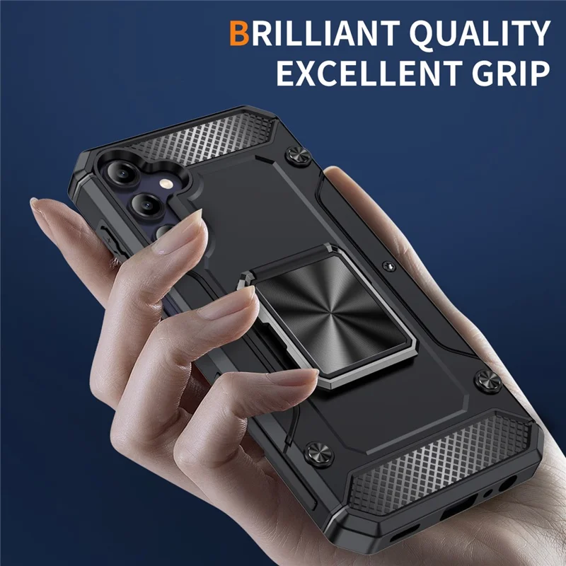 Para Samsung Galaxy A24 4G (162,1 X 77,6 X 8,3 mm) Case Kickstand PC+TPU Capa de Telefone à Prova de Choque - Preto
