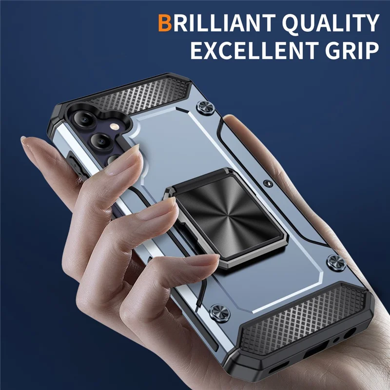 For Samsung Galaxy A24 4G (162.1 X 77.6 X 8.3mm) Case Kickstand PC+TPU Shockproof Phone Cover - Grey