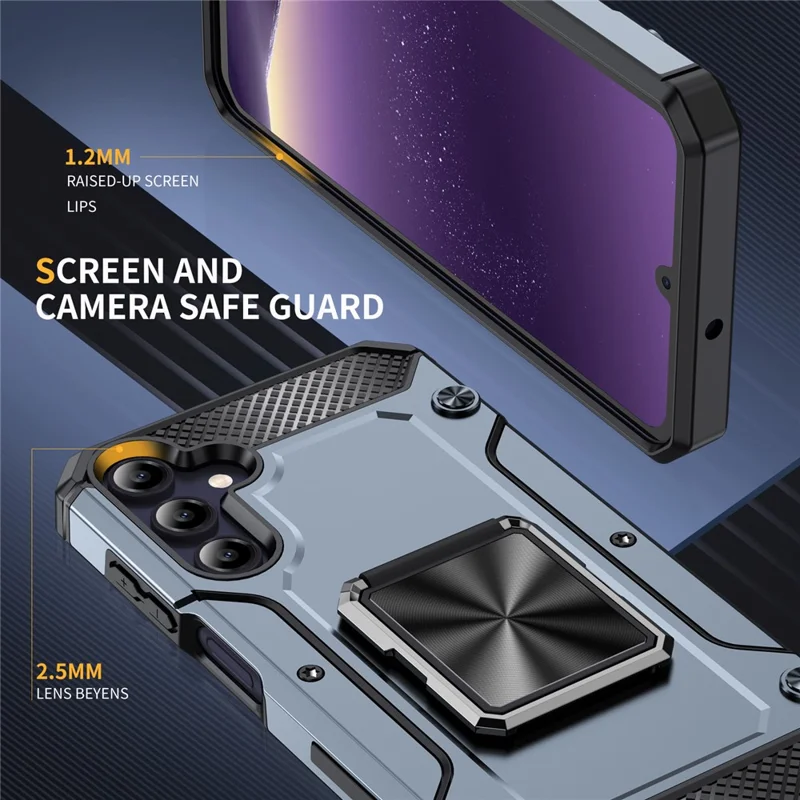 For Samsung Galaxy A24 4G (162.1 X 77.6 X 8.3mm) Case Kickstand PC+TPU Shockproof Phone Cover - Grey