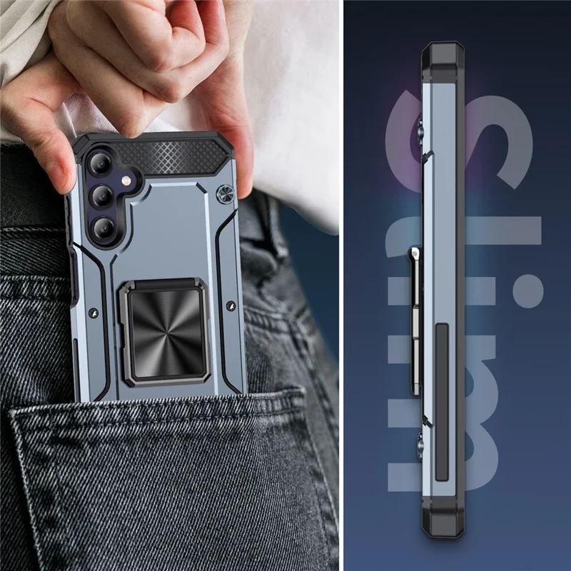 For Samsung Galaxy A24 4G (162.1 X 77.6 X 8.3mm) Case Kickstand PC+TPU Shockproof Phone Cover - Grey