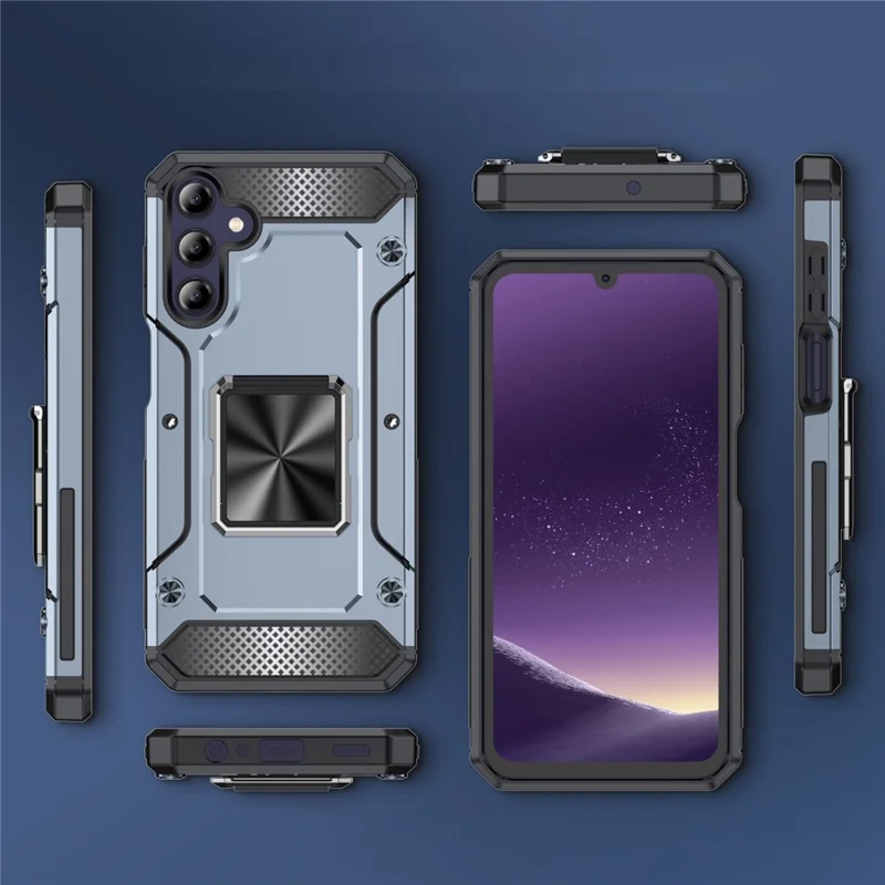 For Samsung Galaxy A24 4G (162.1 X 77.6 X 8.3mm) Case Kickstand PC+TPU Shockproof Phone Cover - Grey