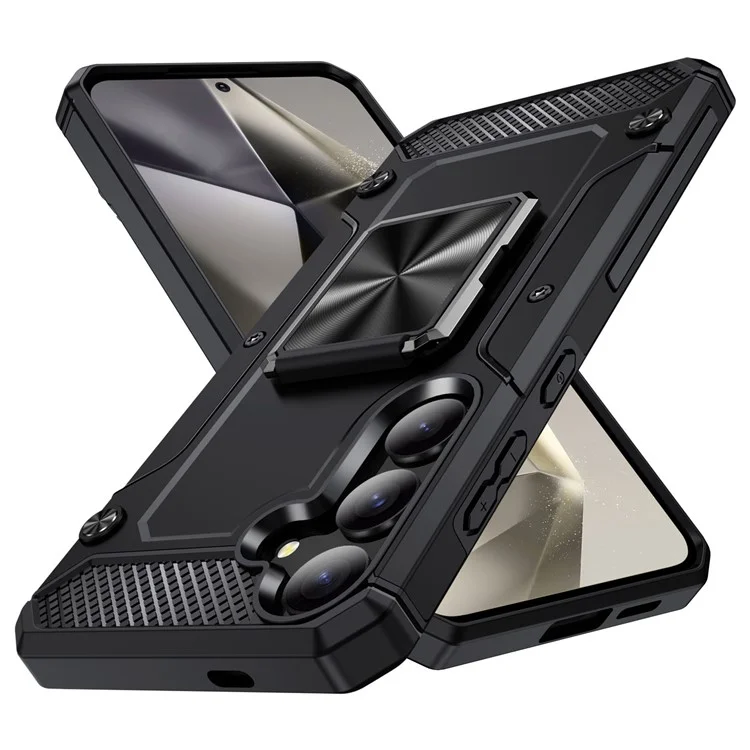 Для Samsung Galaxy S24 Case 360-градусная опорная ножка Военная степень PC+TPU Чехол для телефона - Черный