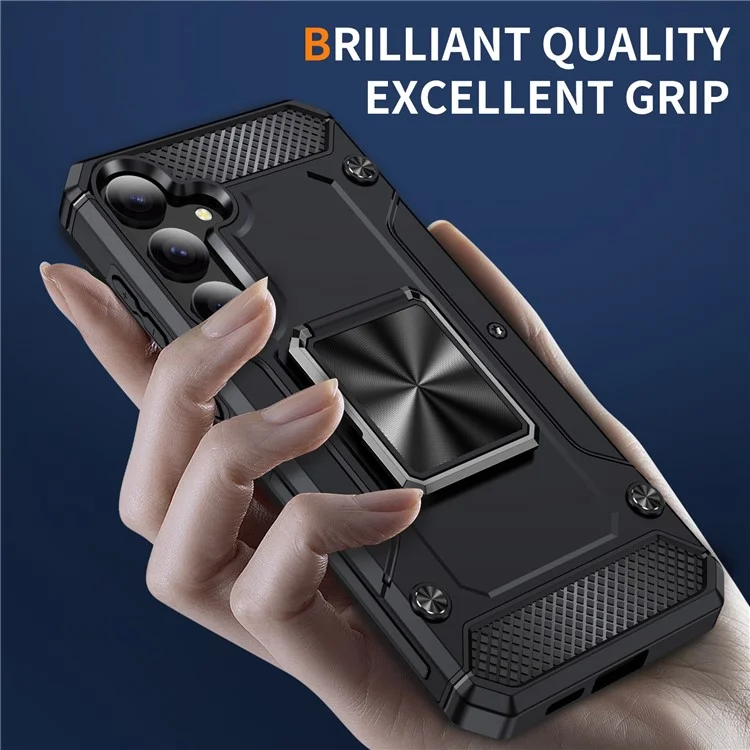 Для Samsung Galaxy S24 Case 360-градусная опорная ножка Военная степень PC+TPU Чехол для телефона - Черный