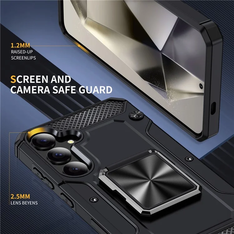 Для Samsung Galaxy S24 Case 360-градусная опорная ножка Военная степень PC+TPU Чехол для телефона - Черный