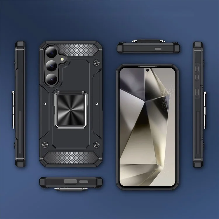Для Samsung Galaxy S24 Case 360-градусная опорная ножка Военная степень PC+TPU Чехол для телефона - Черный