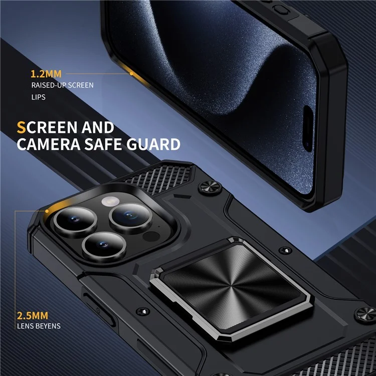 Custodia per iPhone 14 Pro Finger Grip Holder PC+TPU Test di caduta Copertura telefonica - Nero