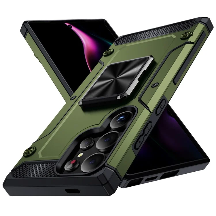 Para Samsung Galaxy S24 Ultra Case PC+TPU Armor Shockproof Phone Cover Built-In Kickstand - Army Green