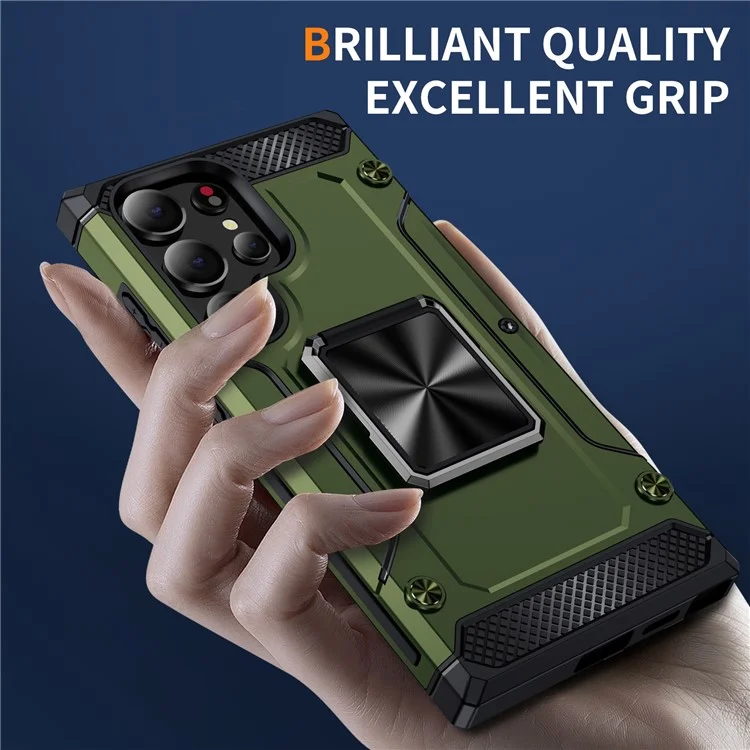 Para Samsung Galaxy S24 Ultra Case PC+TPU Armor Shockproof Phone Cover Built-In Kickstand - Army Green