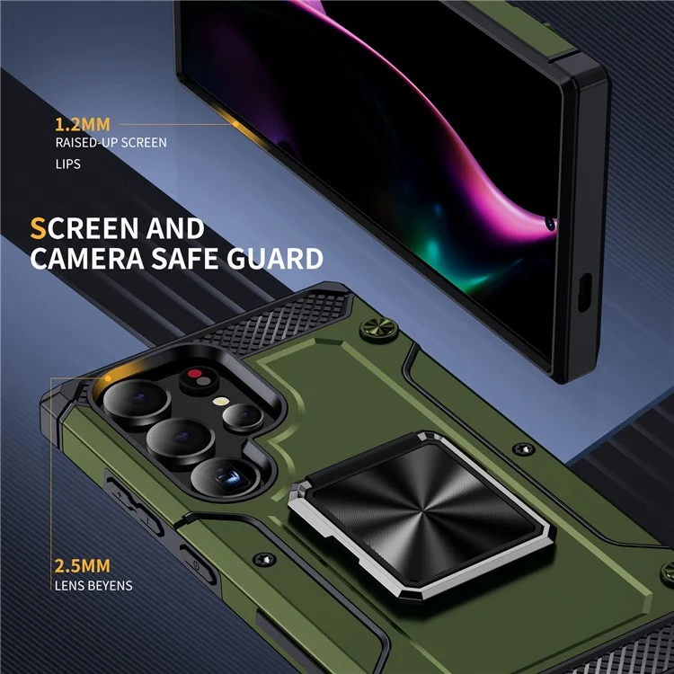 Para Samsung Galaxy S24 Ultra Case PC+TPU Armor Shockproof Phone Cover Built-In Kickstand - Army Green