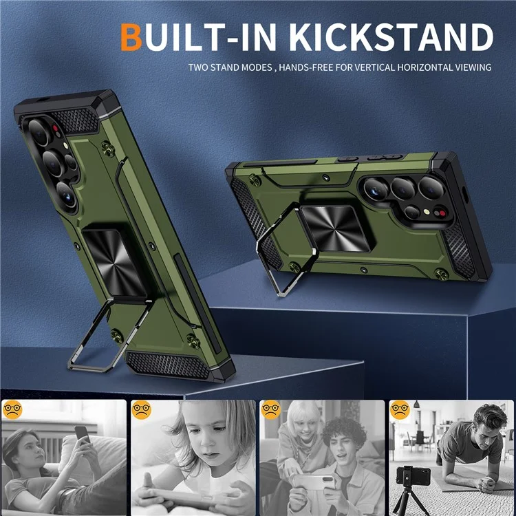 Para Samsung Galaxy S24 Ultra Case PC+TPU Armor Shockproof Phone Cover Built-In Kickstand - Army Green