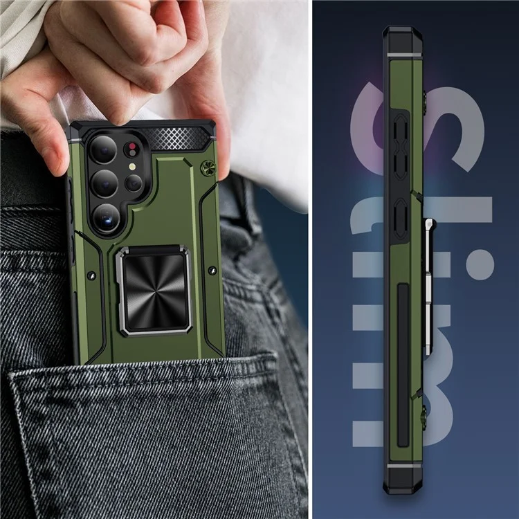 Para Samsung Galaxy S24 Ultra Case PC+TPU Armor Shockproof Phone Cover Built-In Kickstand - Army Green