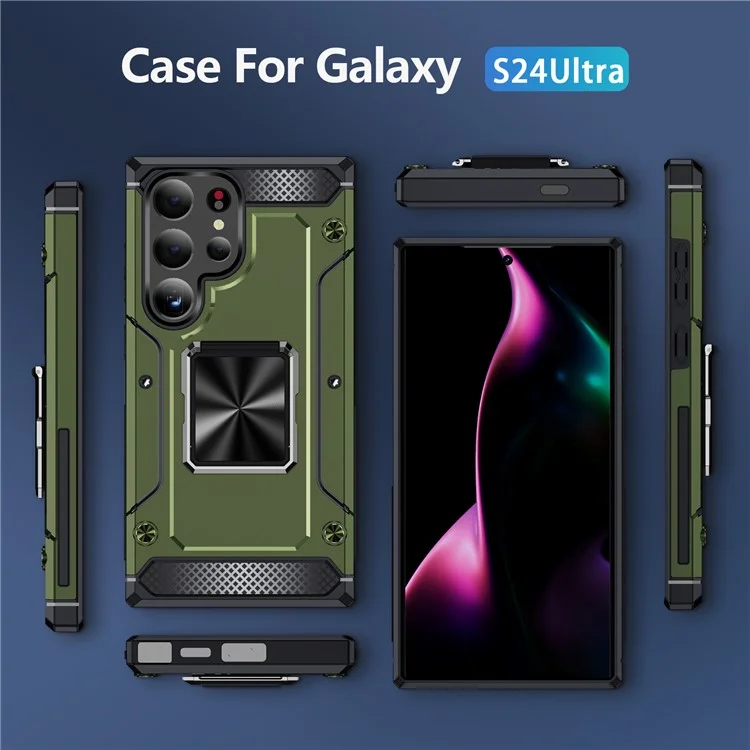 Para Samsung Galaxy S24 Ultra Case PC+TPU Armor Shockproof Phone Cover Built-In Kickstand - Army Green