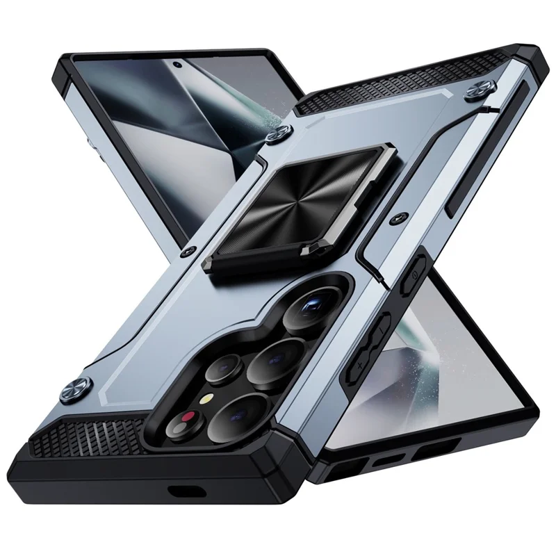 For Samsung Galaxy S24 Ultra Case PC+TPU Armor Shockproof Phone Cover Built-In Kickstand - Grey