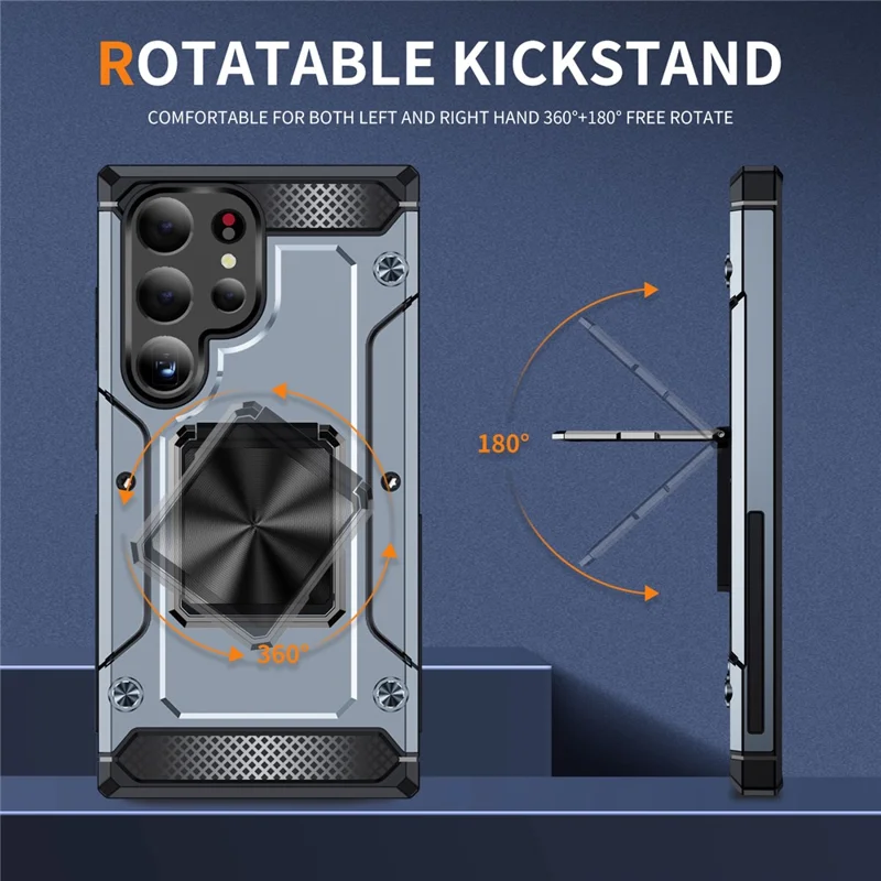 For Samsung Galaxy S24 Ultra Case PC+TPU Armor Shockproof Phone Cover Built-In Kickstand - Grey