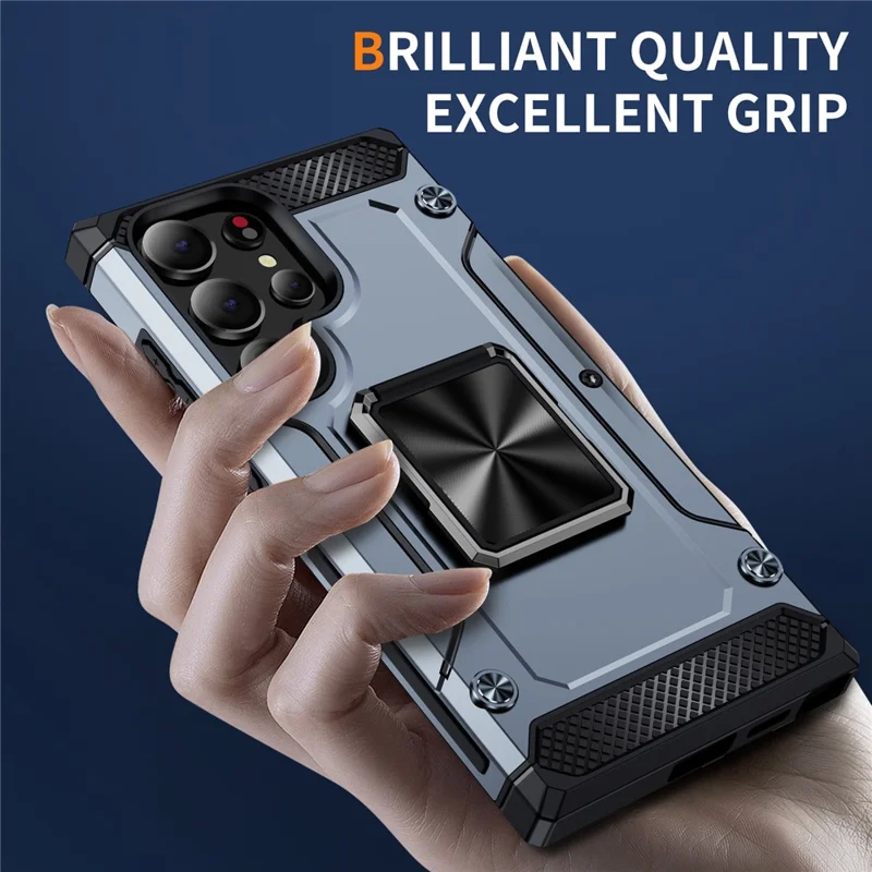 For Samsung Galaxy S24 Ultra Case PC+TPU Armor Shockproof Phone Cover Built-In Kickstand - Grey