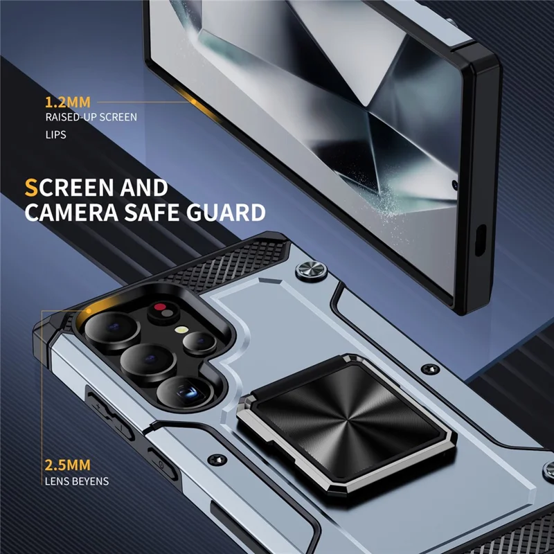 For Samsung Galaxy S24 Ultra Case PC+TPU Armor Shockproof Phone Cover Built-In Kickstand - Grey