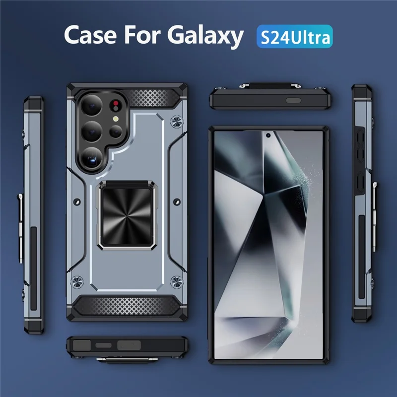For Samsung Galaxy S24 Ultra Case PC+TPU Armor Shockproof Phone Cover Built-In Kickstand - Grey